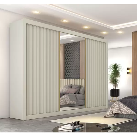 Guarda Roupa Athenas 2 Portas com Espelho 100% Mdf Off White - Móveis Europa