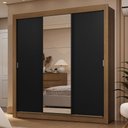 Ver imagem 1 de Guarda-roupa Casal 3 Portas de Correr com Espelho 2 Gavetas Rustic/preto Sublime Madesa