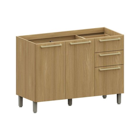 Balcão de Cozinha para Pia 120cm 2 Portas e 3 Gavetas sem Tampo Elegance Luciane Móveis