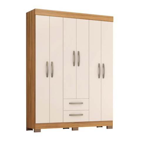 Guarda-roupa com 6 Portas e 2 Gavetas Freijó/off White Tx Nt6015 Notável Móveis