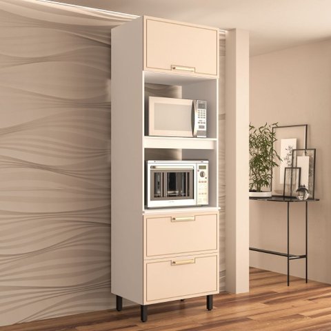Paneleiro Torre Quente 70cm 2 Portas Basculantes 1 Gaveta Amara Branco Creme Politorno Móveis
