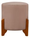 Ver imagem 2 de Puff Redondo em Veludo com Pés em Madeira Maciça Decorativo Sala Quarto - Rosa Claro