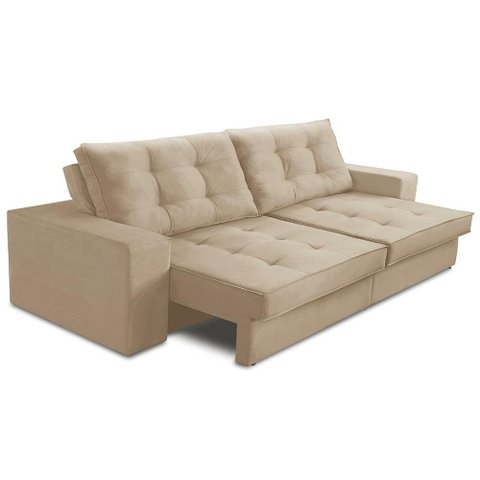 Sofá Retrátil e Reclinável 2 Lugares 1,70m com Molas Giovana Suede Bege Madelina Decor
