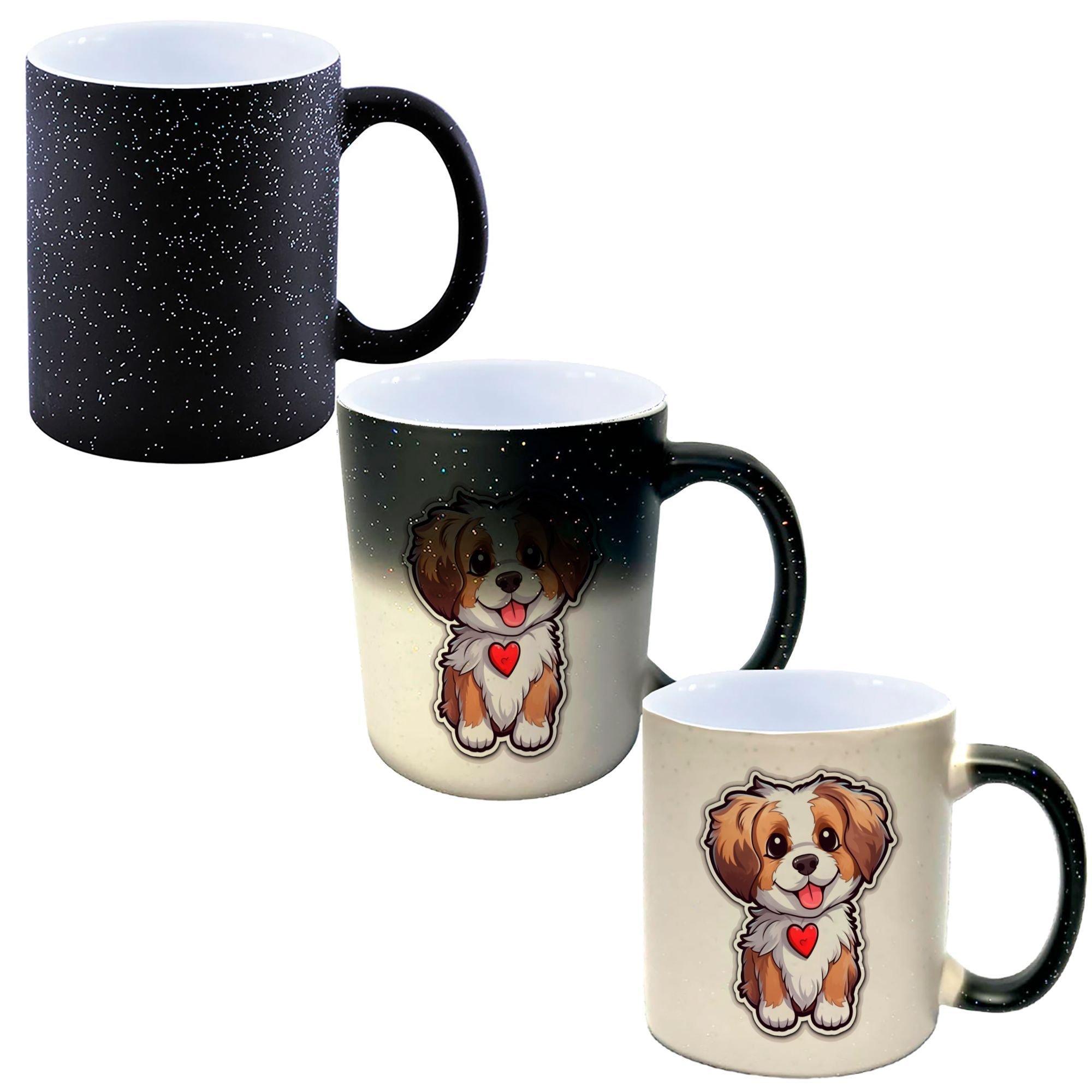Caneca Mágica Glitter Muda de Cor Y2 Cachorro Marrom Coração Fofo - 1