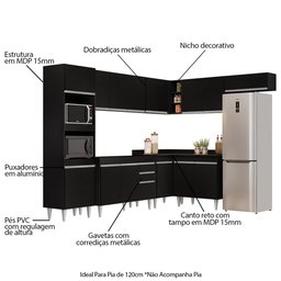 Armário de Cozinha Modulada de Canto 8 Peças Cp01 Balcão Preto - Lumil - 3
