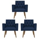 Ver imagem 1 de Design Exclusivo na Sala de Espera: Kit 3 Poltronas Capitonê Azul-marinho