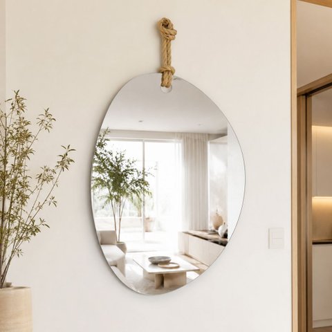 Espelho Decorativo Tie Alça Sisal 45x60 Orgânico Natural