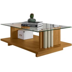 Mesa de Centro Tampo Vidro Retangular Foz Cumaru/opala