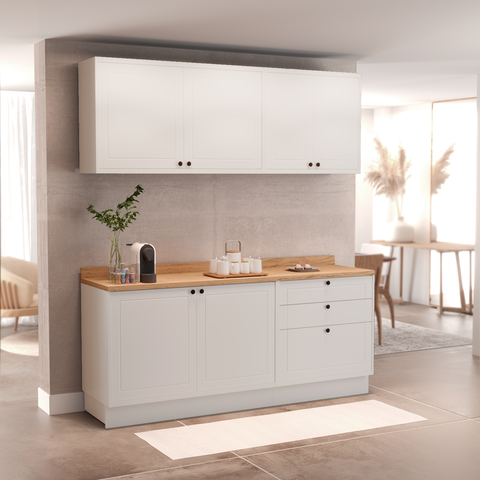 Cozinha Compacta Modulada 6 Portas 3 Gavetas 100% MDF 2 Tampos Sevilha Branco/Artico