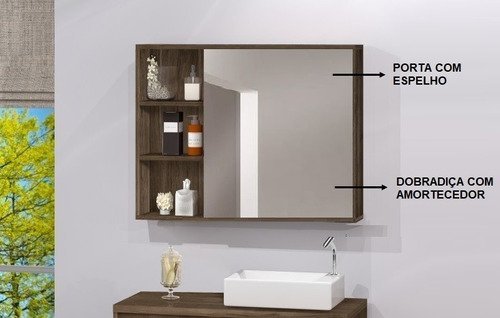 Espelheira Para Banheiro C/ Porta Espelho E Prateleiras 80cm - Avelato - 3