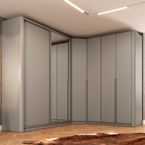 Roupeiro Bend Mdf 504cm 6 Portas Lateral Curva C/ Espelho Grigio Rpx1