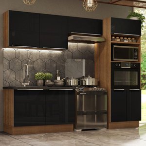 Armário de Cozinha Completa 270cm Rustic/Preto Lux Madesa 01