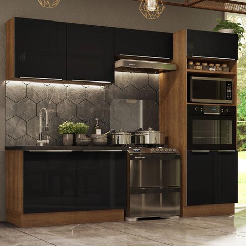 Armário de Cozinha Completa 270cm Rustic/Preto Lux Madesa 01