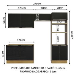 Armário de Cozinha Completa 270cm Rustic/Preto Lux Madesa 01 - 4