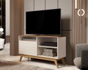 Ver imagem 1 de Rack Bancada Retrô TV até 46 Polegadas com 1 Porta e Nichos Wood Fenix:Off White/Freijó
