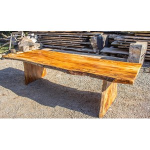 Mesa de Jantar Rústica Maciça em Madeira Plátano 320x100 a 110 - Mesa para 12 Pessoas
