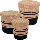 Ver imagem 1 de Cesta Fibra Preto 3pç com Tampa