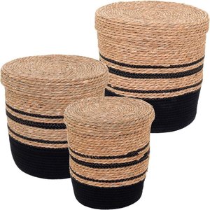 Cesta Fibra Preto 3pç com Tampa