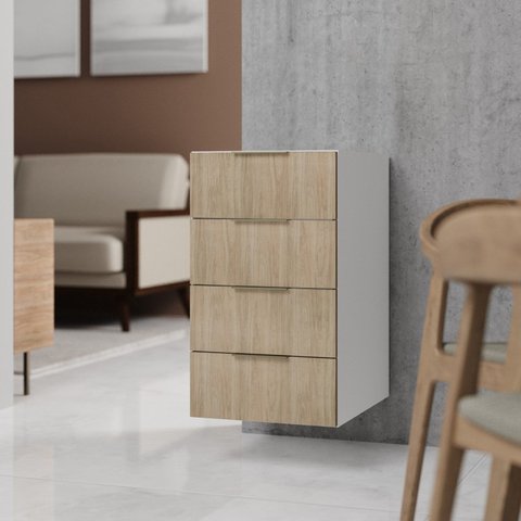 Balcão Planejado Suspenso 4 Gavetas 40cm sem Tampo sem Rodapé Ipanema CabeCasa MadeiraOriginals Branco/Acácia