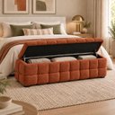 Ver imagem 2 de Recamier Baú Cama Quenn 158cm Banco Puf Estofado Bouclé Boss:Terra Cota/Bouclé