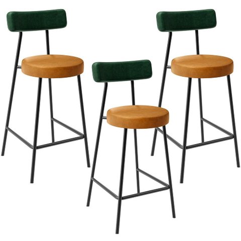 Kit 03 Banquetas Baixa Cozinha Sala Jantar Bancada Milão L02 Facto Verde Couríssimo Whisky - lyam