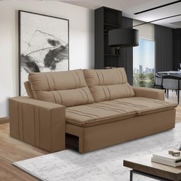 Sofá Retrátil e Reclinável 2 Lugares com Molas 1,50m Elisa Suede Cappuccino Rover & Beato - 1