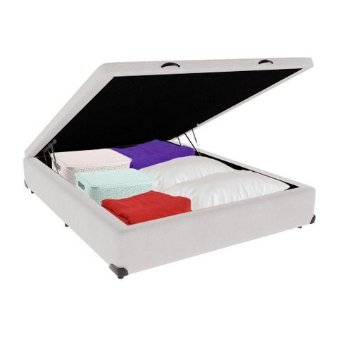Cama Box com Baú Viúvo Bravus Estrutura Madeira Branco Vtech