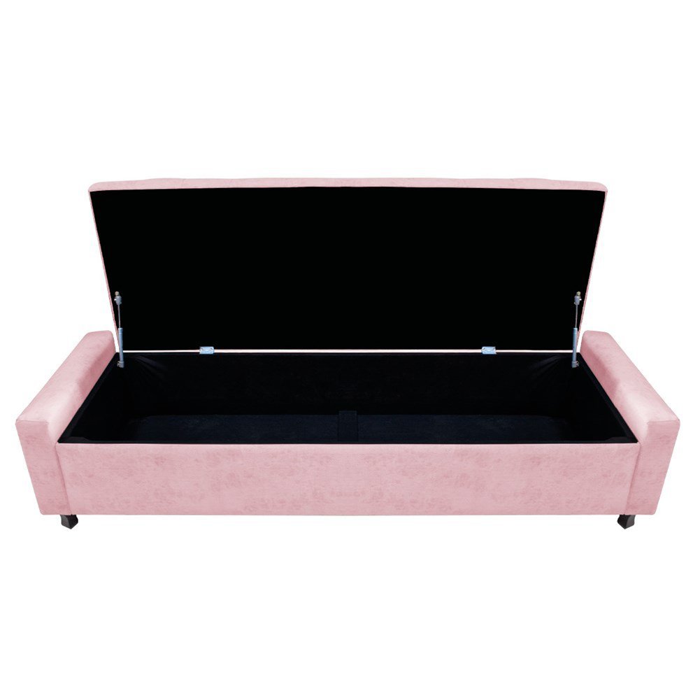 Kit Cabeceira e Calçadeira Baú Queen Everest P02 160 Cm para Cama Box Suede Rosa Bebê - Amarena - 5