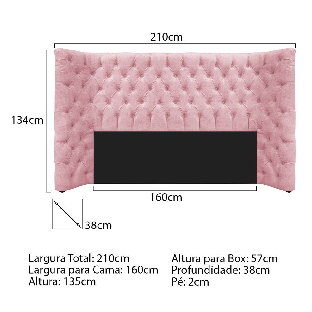 Kit Cabeceira e Calçadeira Baú Queen Everest P02 160 Cm para Cama Box Suede Rosa Bebê - Amarena - 6