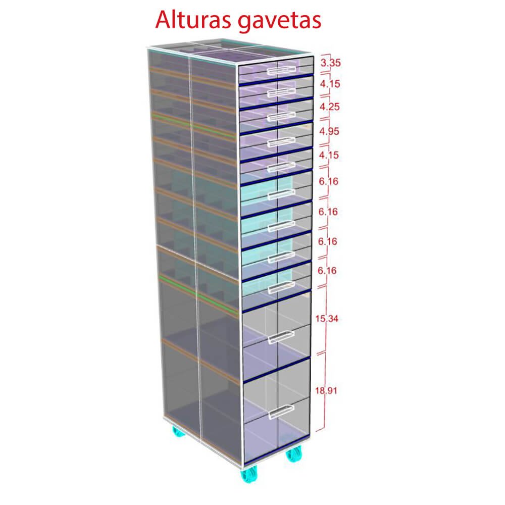 Carrinho Acrílico Organizador de Acessórios, Bijuterias e Óculos 11 gavetas Alto N7 Centauri Acrílic - 6