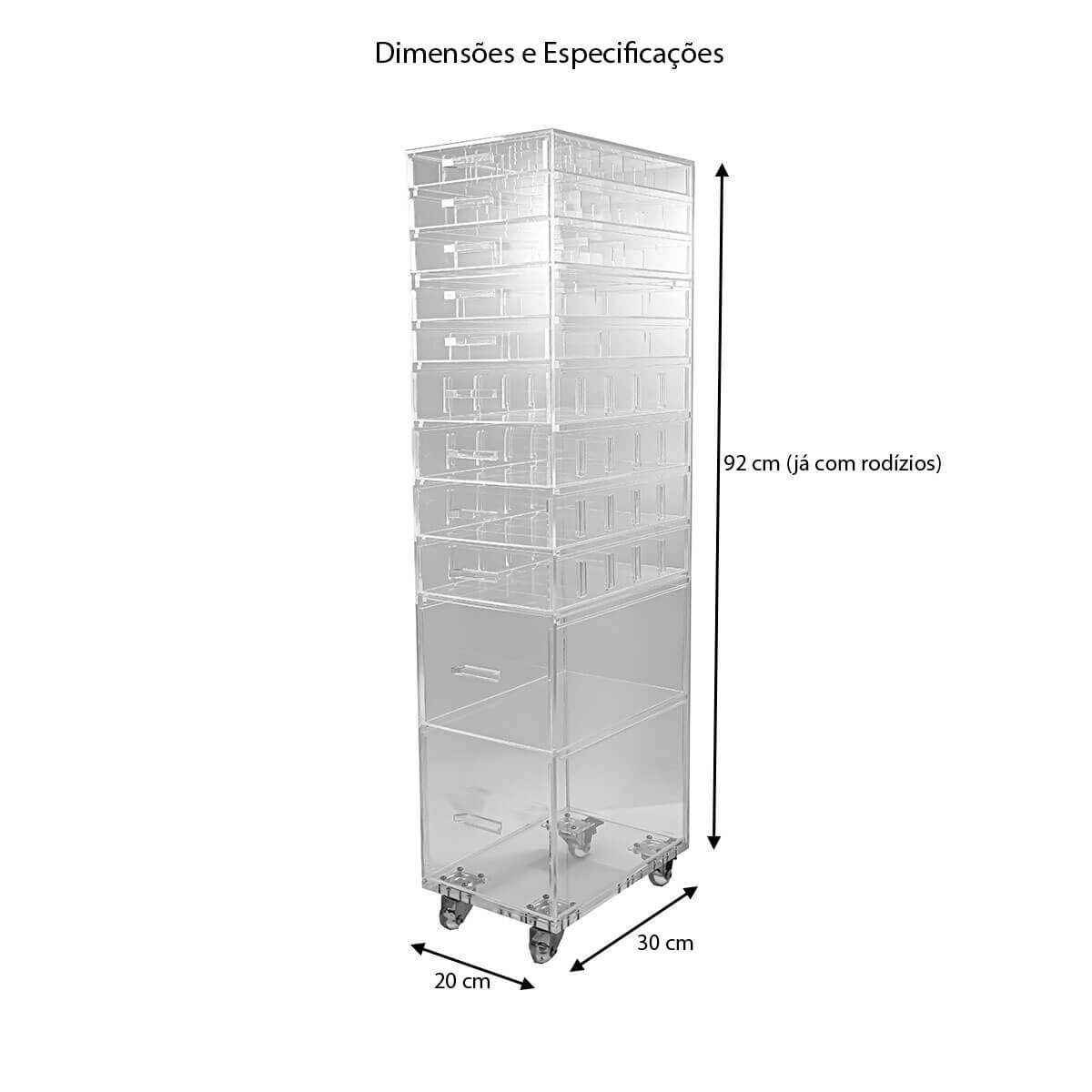 Carrinho Acrílico Organizador de Acessórios, Bijuterias e Óculos 11 gavetas Alto N7 Centauri Acrílic - 5