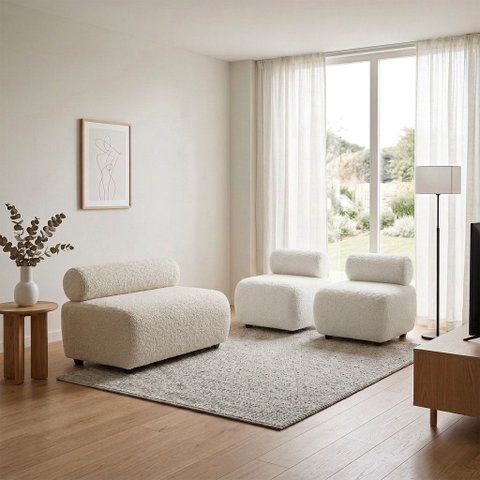 Sofá Namoradeira e KIT2 Poltronas para Sala Nara Bouclê Ted D03 - D'Rossi