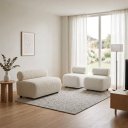 Ver imagem 1 de Sofá Namoradeira e KIT2 Poltronas para Sala Nara Bouclê Ted D03 - D'Rossi