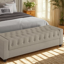 Ver imagem 4 de Conjunto Cabeceira Padano + Puff Baú Bellmont 1,40m em Linho Bege com Articulador Larbelle Móveis