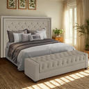 Ver imagem 2 de Conjunto Cabeceira Padano + Puff Baú Bellmont 1,40m em Linho Bege com Articulador Larbelle Móveis