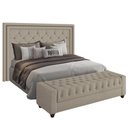 Ver imagem 1 de Conjunto Cabeceira Padano + Puff Baú Bellmont 1,40m em Linho Bege com Articulador Larbelle Móveis