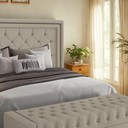 Ver imagem 3 de Conjunto Cabeceira Padano + Puff Baú Bellmont 1,40m em Linho Bege com Articulador Larbelle Móveis