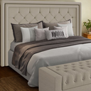 Ver imagem 5 de Conjunto Cabeceira Padano + Puff Baú Bellmont 1,40m em Linho Bege com Articulador Larbelle Móveis