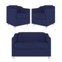 Ver imagem 2 de Kit 2 Poltronas Decorativas Tilla + Namoradeira Sala de Estar Cor:azul Marinho