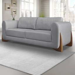 Sofa Jolie 3 Lugares 220cm Pes Boomerang Linho 214 Cinza Ezz - 11
