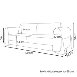 Sofa Jolie 3 Lugares 220cm Pes Boomerang Linho 214 Cinza Ezz - 4