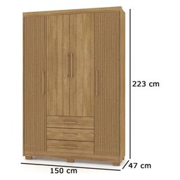 Guarda Roupa Casal Espanha 1,50m 4 Portas 3 Gavetas Cor Nature e Brisa - Vila Rica - 4