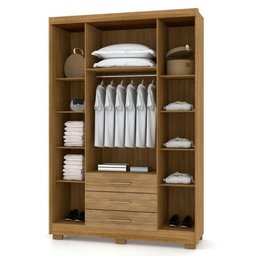 Guarda Roupa Casal Espanha 1,50m 4 Portas 3 Gavetas Cor Nature e Brisa - Vila Rica - 5