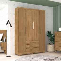 Guarda Roupa Casal Espanha 1,50m 4 Portas 3 Gavetas Cor Nature e Brisa - Vila Rica - 3