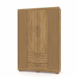 Guarda Roupa Casal Espanha 1,50m 4 Portas 3 Gavetas Cor Nature e Brisa - Vila Rica