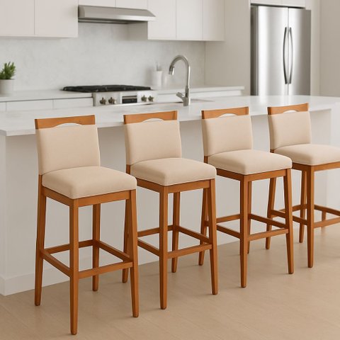 Kit 4 Banquetas Alta Cozinha Gourmet Conforto Linho:linho Bege