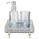 Ver imagem 1 de Kit Lavabo Banheiro Saboneteira Líquida Bandeja Cristal Luxo