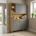 Ver imagem 1 de Cozinha Compacta 5 Portas 2 Gavetas 144,7cm Flora Cinza Freijó/Gris Cinza