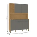 Ver imagem 3 de Cozinha Compacta 5 Portas 2 Gavetas 144,7cm Flora Cinza Freijó/Gris Cinza