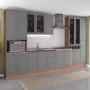 Ver imagem 1 de Cozinha Completa com Balcão Milla Uptown 17 Portas 3 Gavetas 380cm Nogal com Cinza Titânio Móveis
